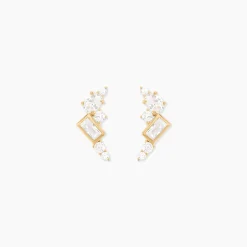 Boucles D'Oreilles Puces Sya Plaqué Or Jaune Oxyde De Zirconium
