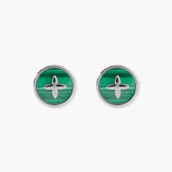 Marc Orian Boucles D'Oreilles Fleur|Boucles D'Oreilles Argent > Boucles D'Oreilles Puces Talismania Argent Blanc Malachite