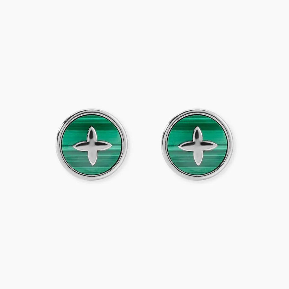 Marc Orian Boucles D'Oreilles Fleur|Boucles D'Oreilles Argent > Boucles D'Oreilles Puces Talismania Argent Blanc Malachite