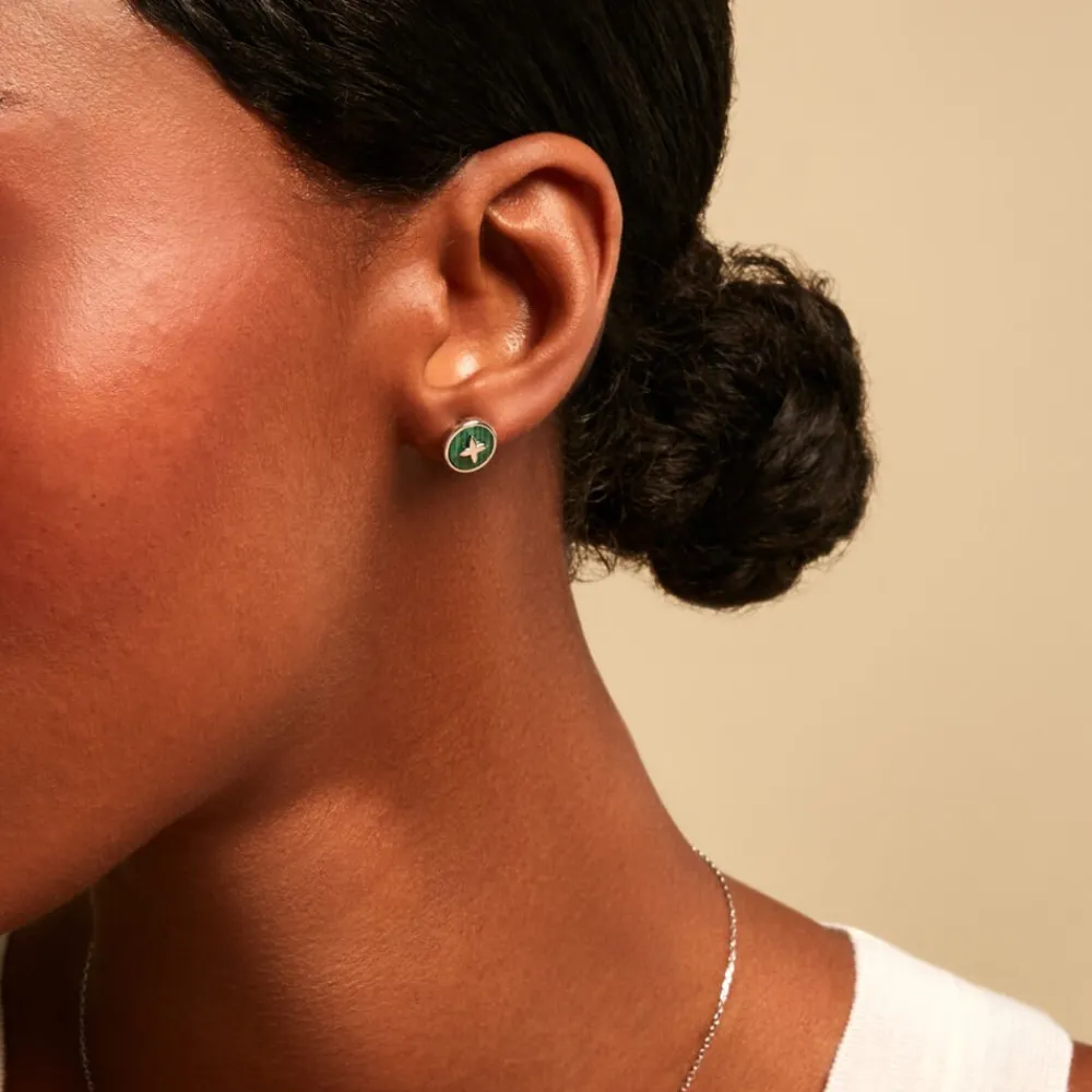 Marc Orian Boucles D'Oreilles Fleur|Boucles D'Oreilles Argent > Boucles D'Oreilles Puces Talismania Argent Blanc Malachite