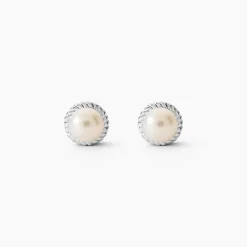 Marc Orian Bijoux Perles|Boucles D'Oreilles Perle > Boucles D'oreilles Puces Vittorio Argent Blanc Perle De Culture
