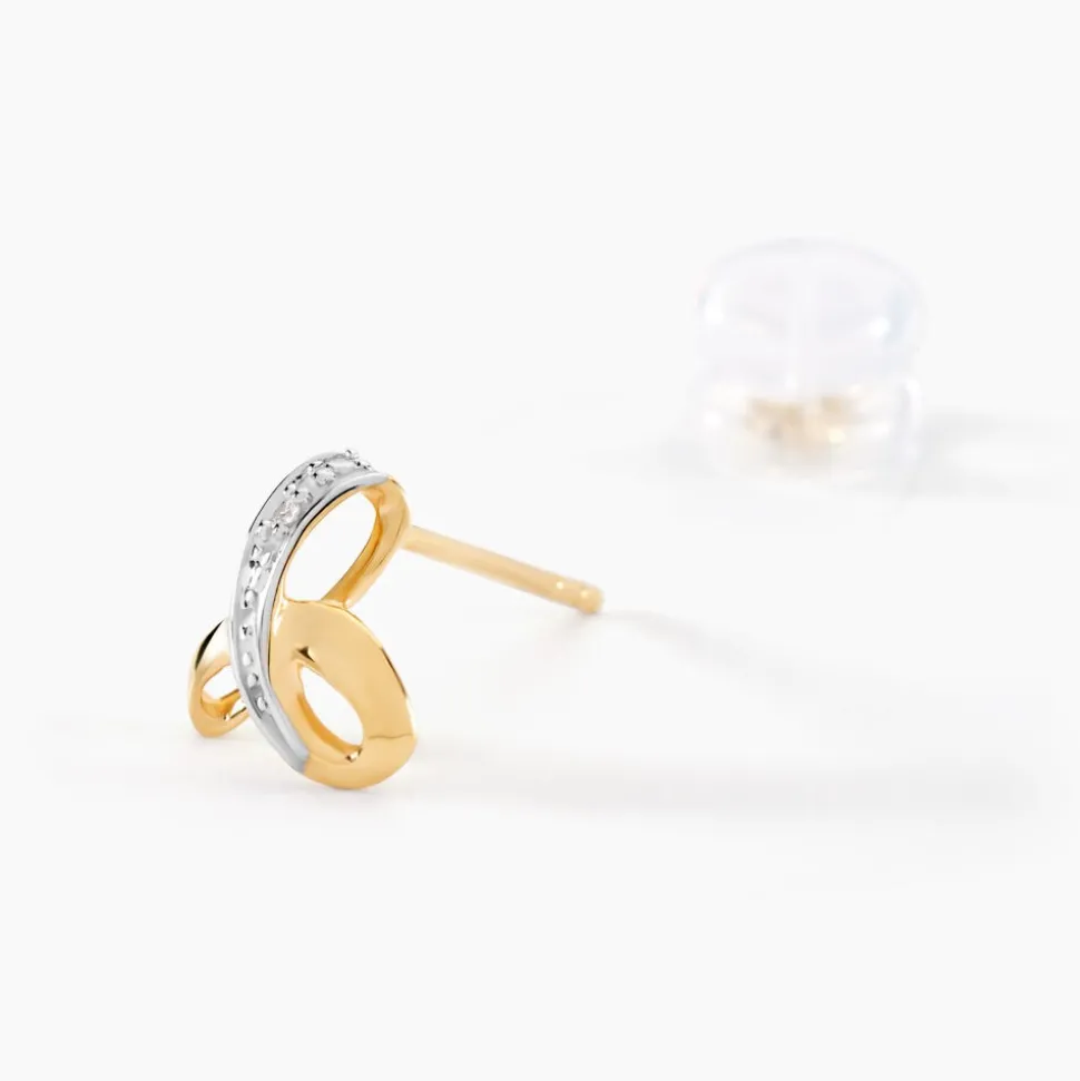Boucles D'oreilles Puces Volute Or Jaune Diamant