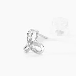 Boucles D'oreilles Puces Volute Or Blanc Diamant