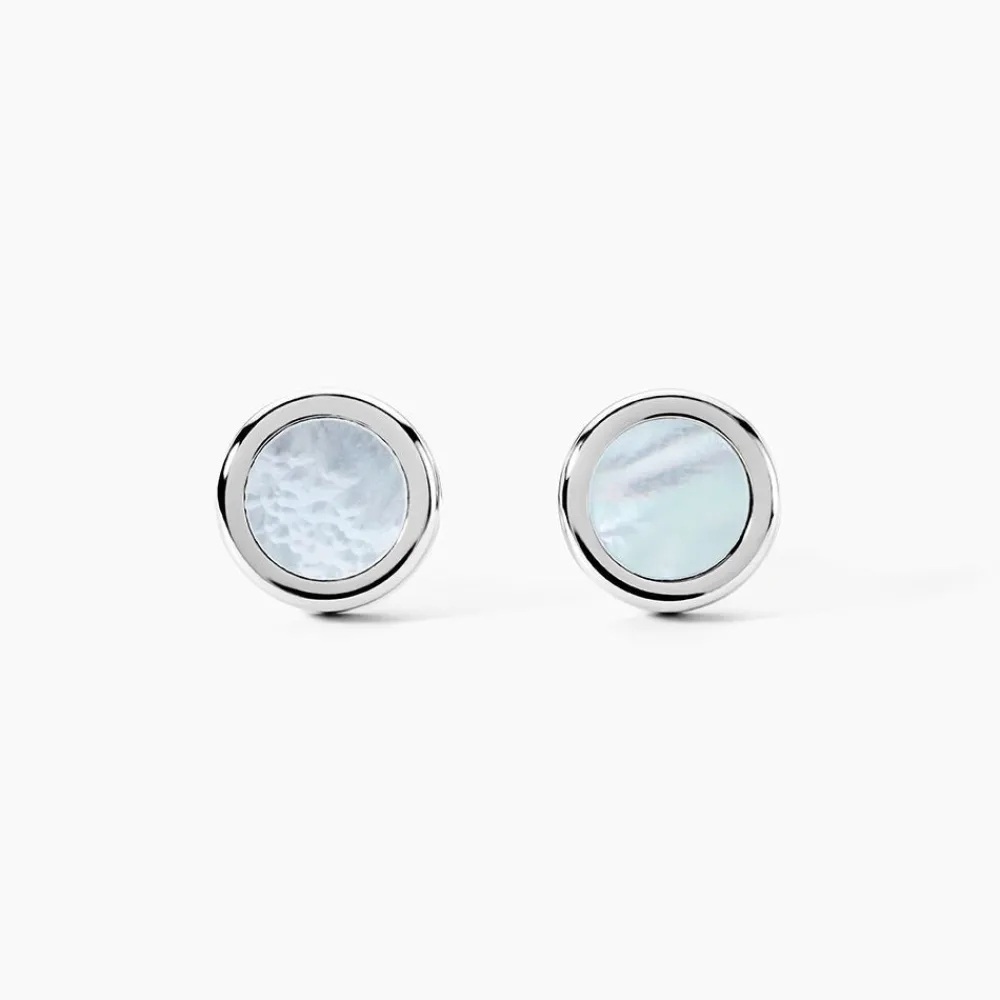 JOURDAN Bijoux Acier Inoxydable|Idées Cadeaux Homme > Boutons De Manchettes Athos Acier Argenté Nacre