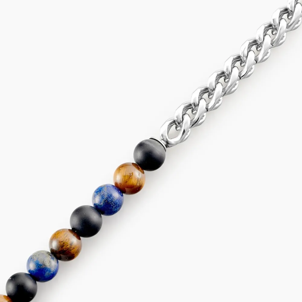 Marc Orian Bracelets Homme|Bracelets Acier Inoxydable > Bracelet Acier Blanc Calum œil De Tigre Onyx Agathe