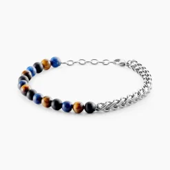 Marc Orian Bracelets Homme|Bracelets Acier Inoxydable > Bracelet Acier Blanc Calum œil De Tigre Onyx Agathe