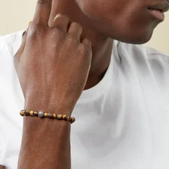 Marc Orian Bracelets Homme|Bracelets Quartz > Bracelet Acier Huguesi Boules Oeil De Tigre