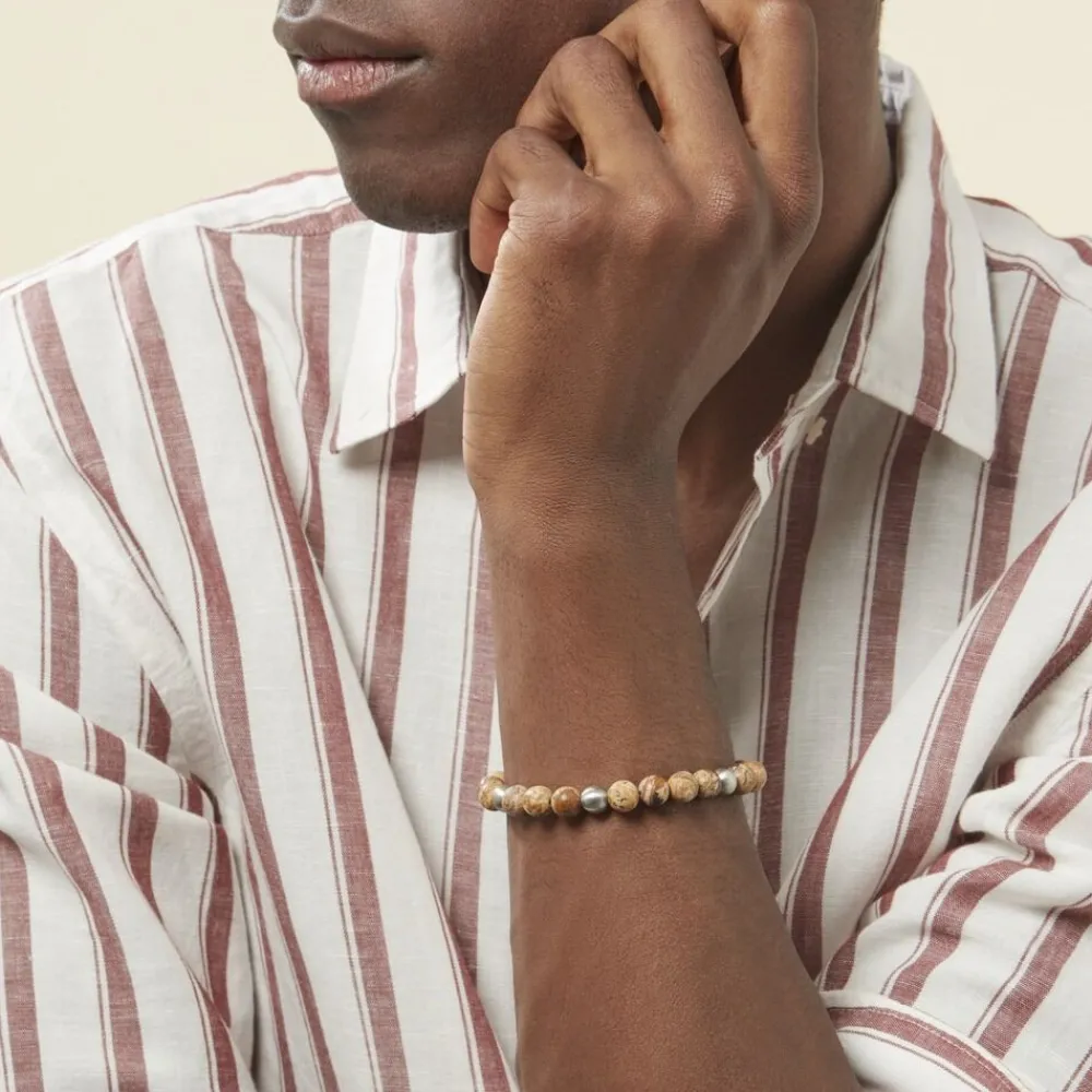 Marc Orian Bracelets Homme|Bracelets Acier Inoxydable > Bracelet Adonis Acier Blanc Jaspe Africain