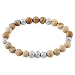 Marc Orian Bracelets Homme|Bracelets Acier Inoxydable > Bracelet Adonis Acier Blanc Jaspe Africain