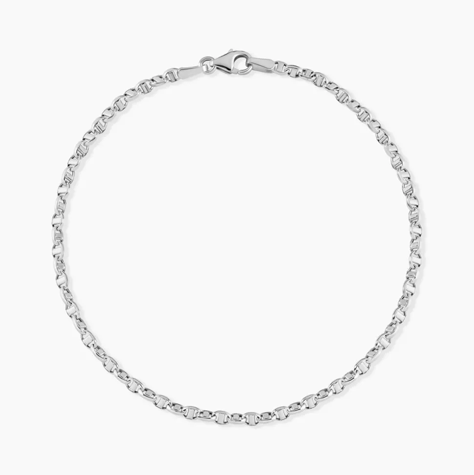 Bracelet Capucin Or Blanc Maille Marine Plate