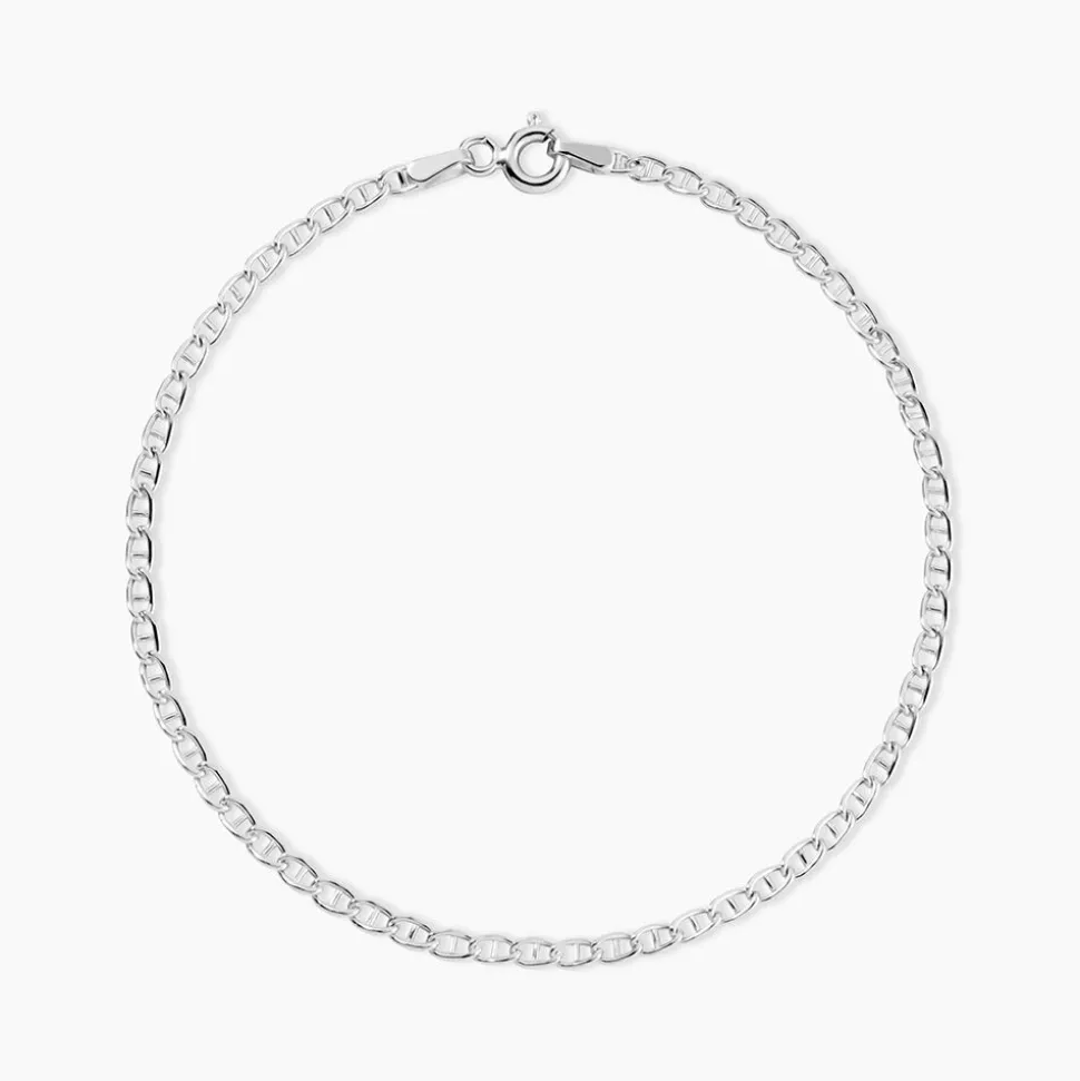 Bracelet Capucin Or Blanc Maille Marine Plate