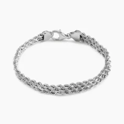 Bracelet Cordelia Maille Corde 3 Rangs Or Blanc