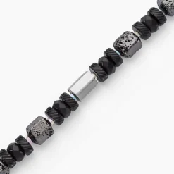 Bracelet Dark Pearl Acier Bicolore Pierre De Lave Hématite