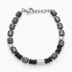 Bracelet Dark Pearl Acier Bicolore Pierre De Lave Hématite