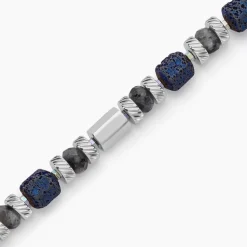 Bracelet Dark Pearl Acier Blanc Hématite Pierre De Lave Agate