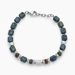 Bracelet Dark Pearl Acier Blanc Hématite Pierre De Lave Agate