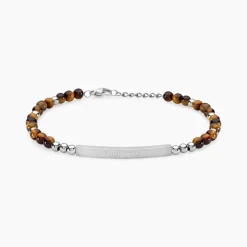 Bracelet Identité Acier Blanc Boules Sebastino œil De Tigre
