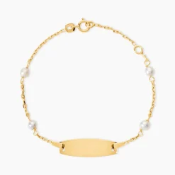 Bracelet Identité Gaspardine Maille Forçat Or Jaune Perle De Culture