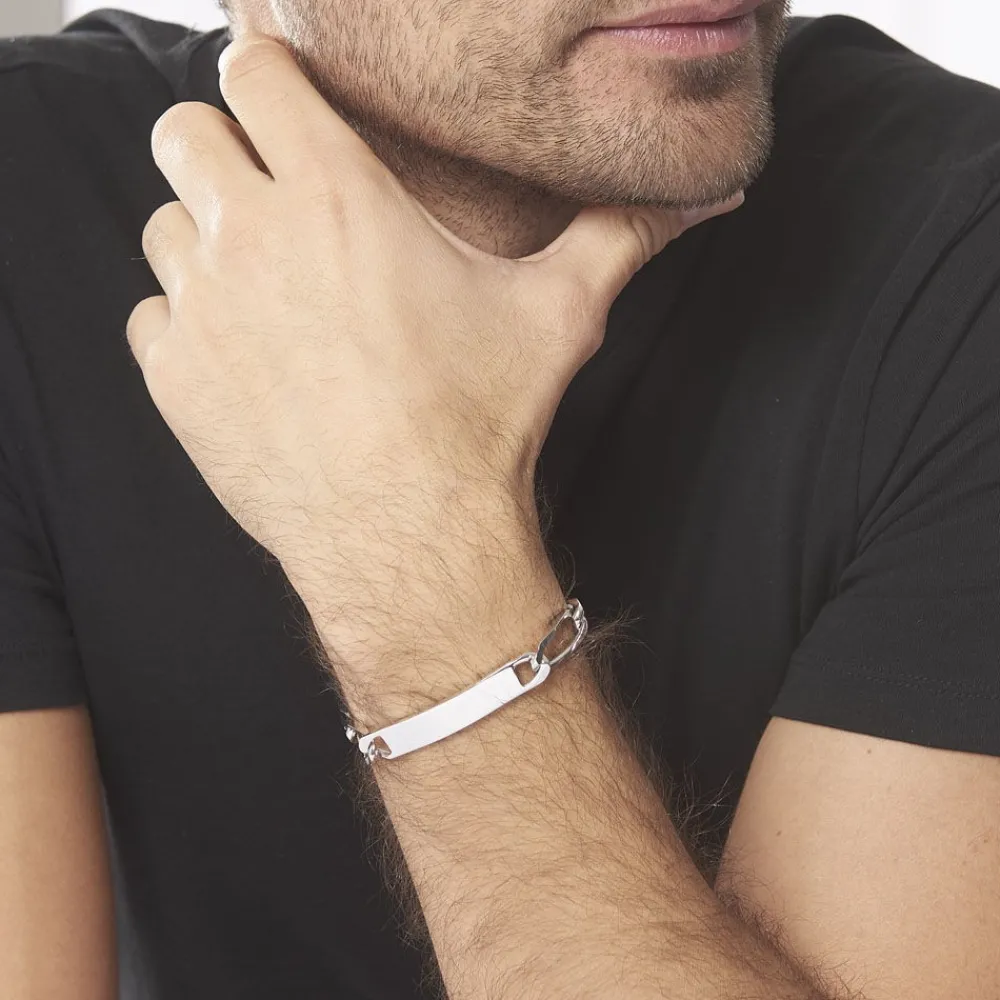 Marc Orian Gourmettes Argent|Bracelets Homme > Bracelet Identité Vila Maille Alternee 1/2 Argent Blanc