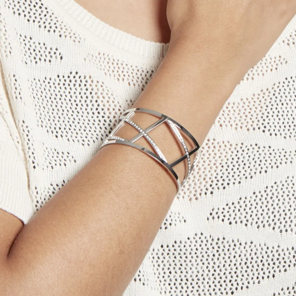 IMAGINE Bracelets Acier Inoxydable|Bracelets Joncs > Bracelet Jonc Melodi Acier Blanc Strass