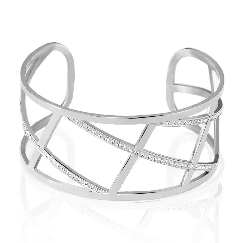 IMAGINE Bracelets Acier Inoxydable|Bracelets Joncs > Bracelet Jonc Melodi Acier Blanc Strass