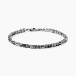 JOURDAN Bracelets Homme|Bracelets Acier Inoxydable > Bracelet Acier Blanc Obsidienne Hématite