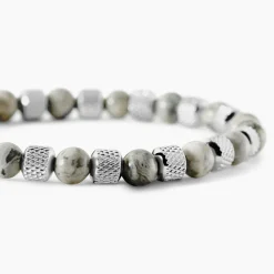 JOURDAN Bracelets Homme|Bracelets Acier Inoxydable > Bracelet Acier Blanc Jaspe Africain