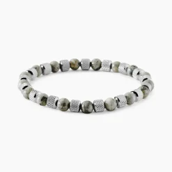 JOURDAN Bracelets Homme|Bracelets Acier Inoxydable > Bracelet Acier Blanc Jaspe Africain