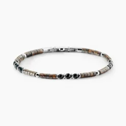 JOURDAN Bracelets Homme|Bracelets Acier Inoxydable > Bracelet Acier Blanc Pierre De Synthese Bronzite Agate