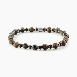 JOURDAN Bracelets Homme|Bracelets Acier Inoxydable > Bracelet Acier Blanc Pierre De Synthese Bronzite