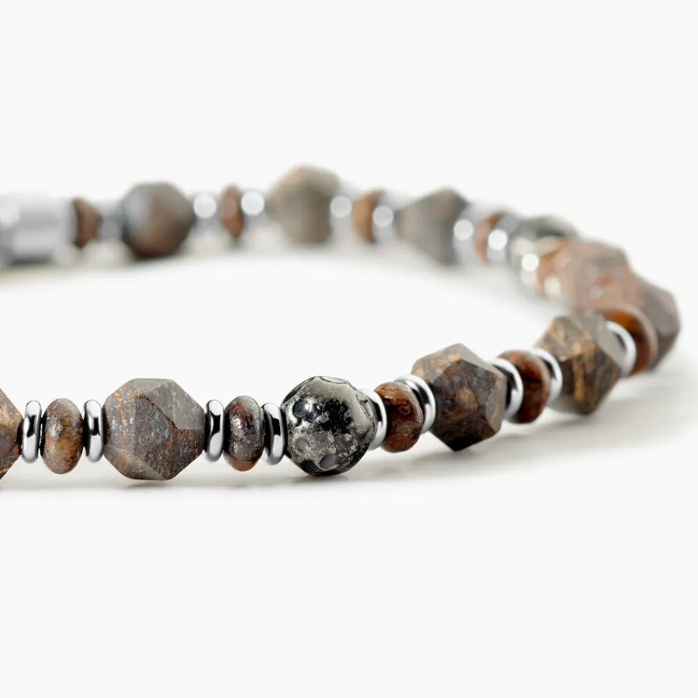 JOURDAN Bracelets Homme|Bracelets Acier Inoxydable > Bracelet Acier Blanc Pierre De Synthese Bronzite