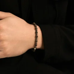 JOURDAN Bracelets Homme|Bracelets Acier Inoxydable > Bracelet Acier Blanc Pierre De Synthese Bronzite