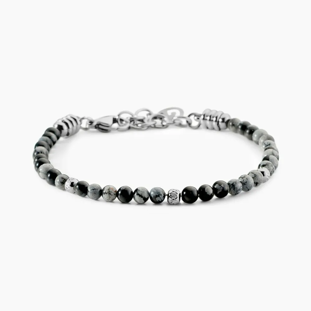 JOURDAN Bracelets Homme|Bracelets Acier Inoxydable > Bracelet Acier Blanc Obsidienne