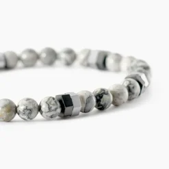 JOURDAN Bracelets Homme|Bracelets Acier Inoxydable > Bracelet Acier Blanc Jaspe Africain