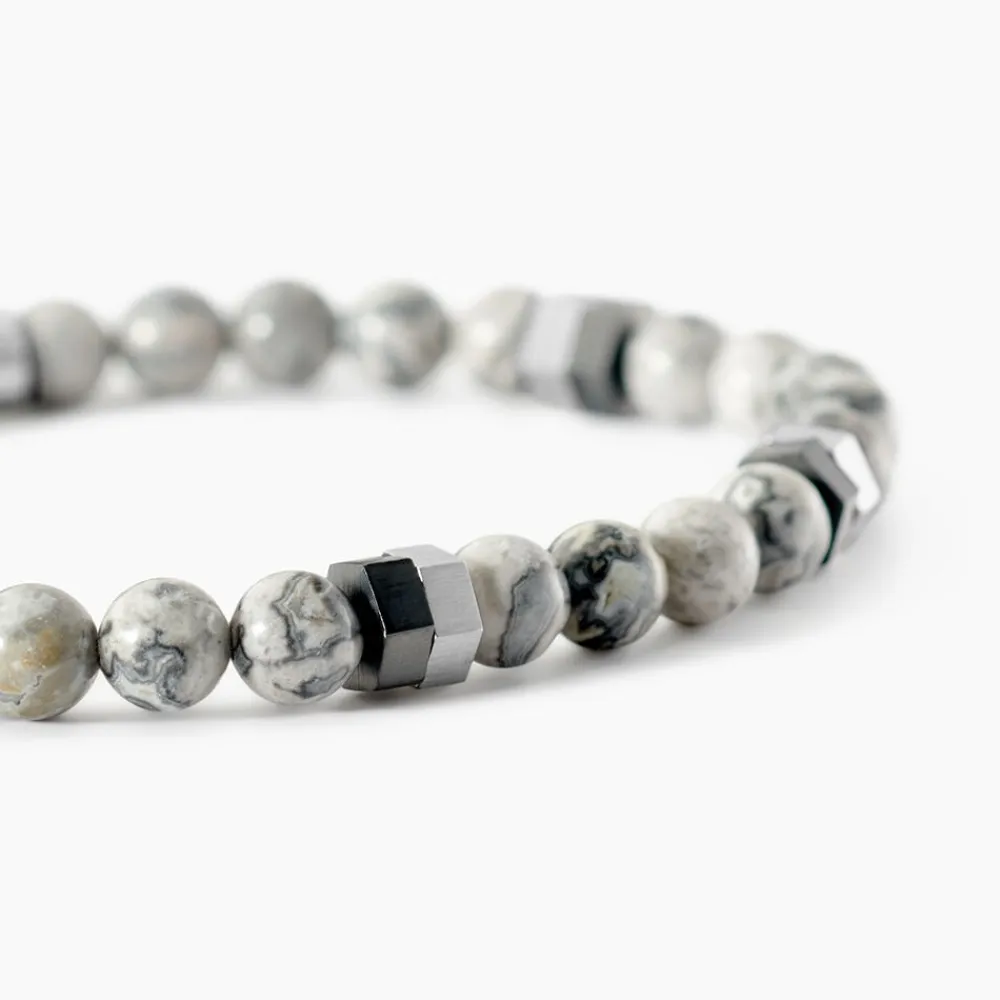 JOURDAN Bracelets Homme|Bracelets Acier Inoxydable > Bracelet Acier Blanc Jaspe Africain