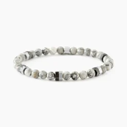 JOURDAN Bracelets Homme|Bracelets Acier Inoxydable > Bracelet Acier Blanc Jaspe Africain