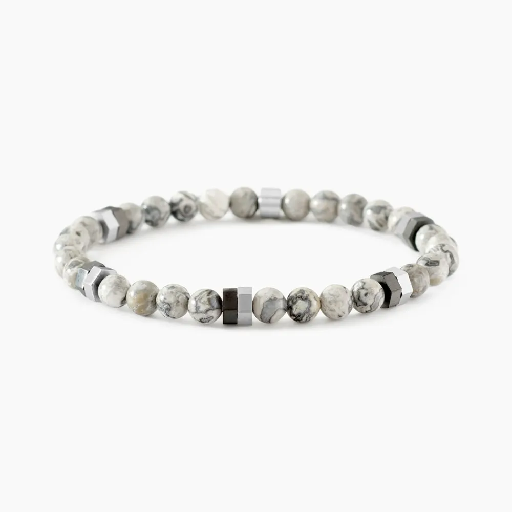 JOURDAN Bracelets Homme|Bracelets Acier Inoxydable > Bracelet Acier Blanc Jaspe Africain