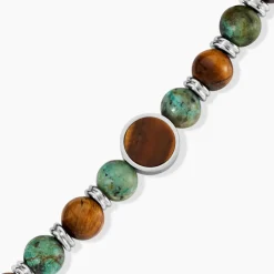 JOURDAN Bracelets Homme|Bracelets Quartz > Bracelet Archimedes Acier Argenté Oeil De Tigre Turquoise