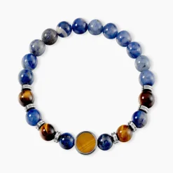 JOURDAN Bracelets Homme|Bracelets Quartz > Bracelet Archimedes Acier Argenté Oeil De Tigre Sodalite