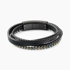 Bracelet Jourdan Cuir De Vache Noir Hématite
