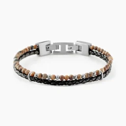 Bracelet Jourdan Cuir De Vache Noir Oeil De Tigre