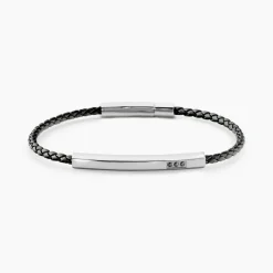 Bracelet Jourdan Cuir De Vache Noir Diamant Synthétique
