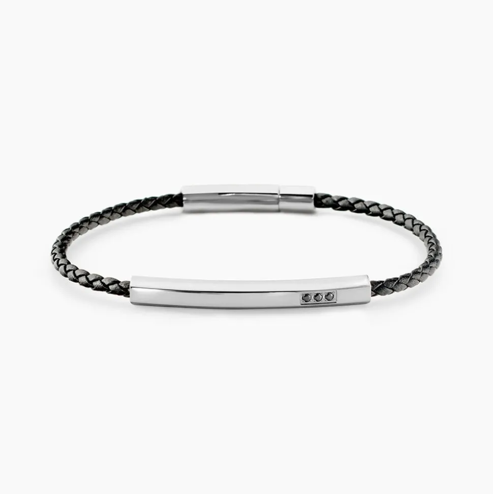 Bracelet Jourdan Cuir De Vache Noir Diamant Synthétique