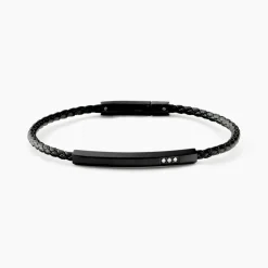 Bracelet Jourdan Cuir De Vache Noir Diamant Synthétique