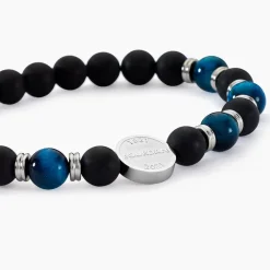 JOURDAN Bracelets Homme|Bracelets Quartz > Bracelet Homme 1921 Acier Blanc œil De Tigre Onyx