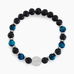 JOURDAN Bracelets Homme|Bracelets Quartz > Bracelet Homme 1921 Acier Blanc œil De Tigre Onyx