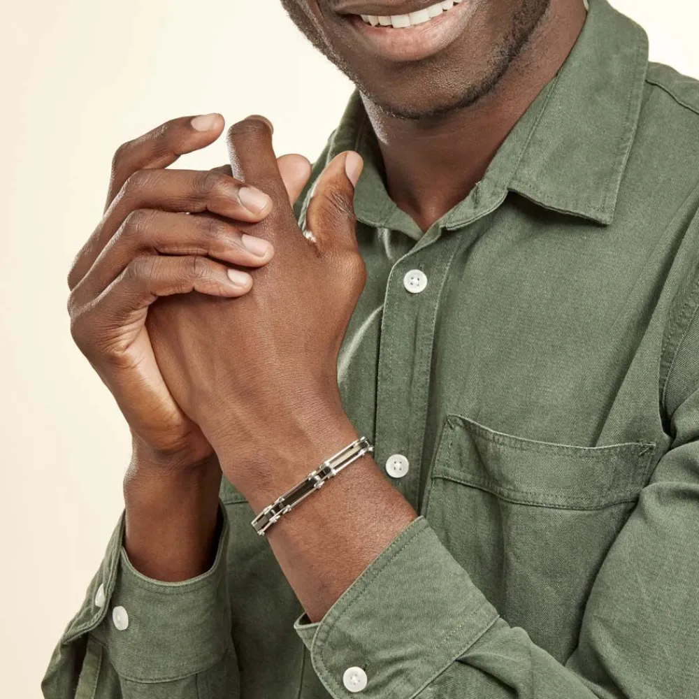 JOURDAN Bracelets Homme|Bracelets Acier Inoxydable > Bracelet Homme El Castillo Acier Bicolore Noir Et Blanc