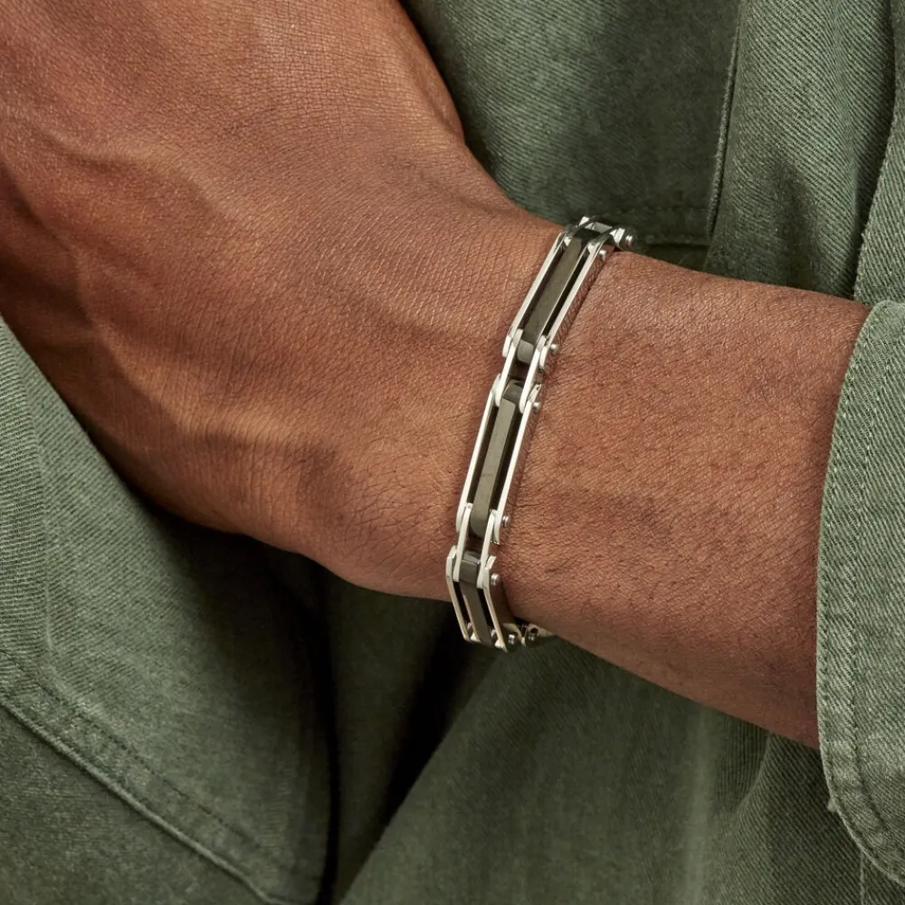 JOURDAN Bracelets Homme|Bracelets Acier Inoxydable > Bracelet Homme El Castillo Acier Bicolore Noir Et Blanc