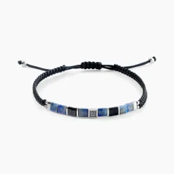 Bracelet Jourdan Jahan Acier Argenté Lapis Lazuli Agate