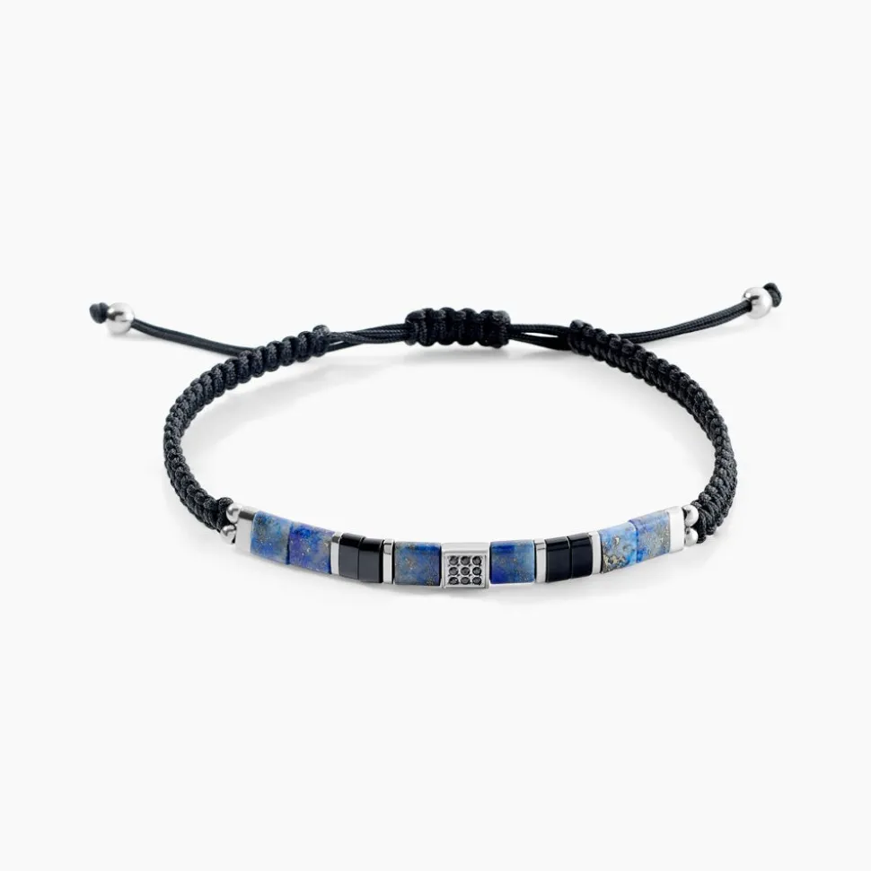 Bracelet Jourdan Jahan Acier Argenté Lapis Lazuli Agate